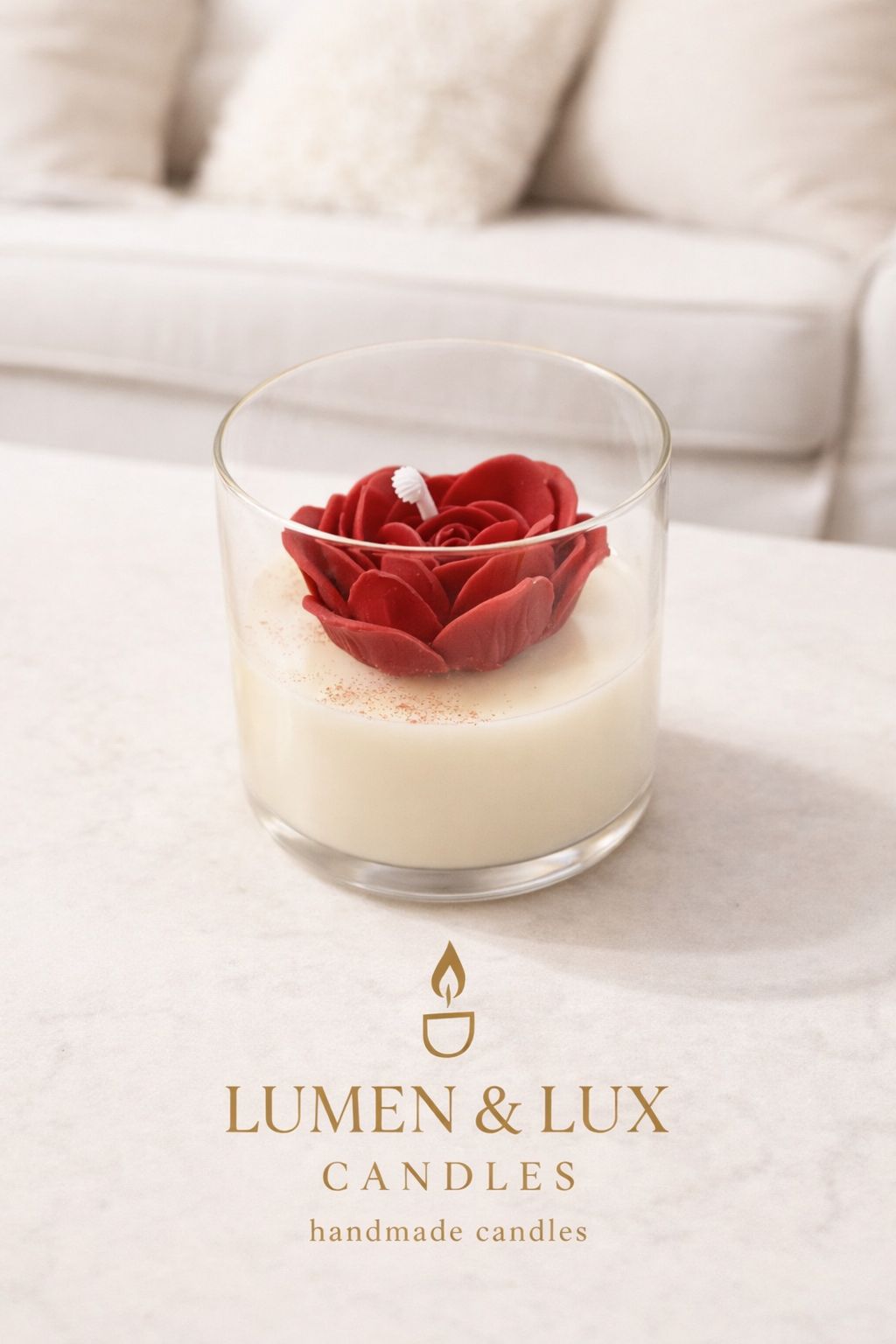 Lumen & Lux handgemaakte Kaars - Grote Rode Hartvormige roos - Decoratieve Sfeerkaars in Glas - Romantisch Cadeau voor Valentijn & Moederdag