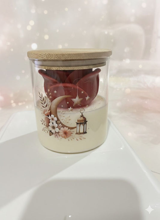 Lumen & Lux Luxe Handgemaakte Kaars - Grote Rode Roos - Decoratieve Sfeerkaars in Glas - Romantisch Cadeau voor Valentijn & Moederdag (grote roos) - Ramadan Kareem