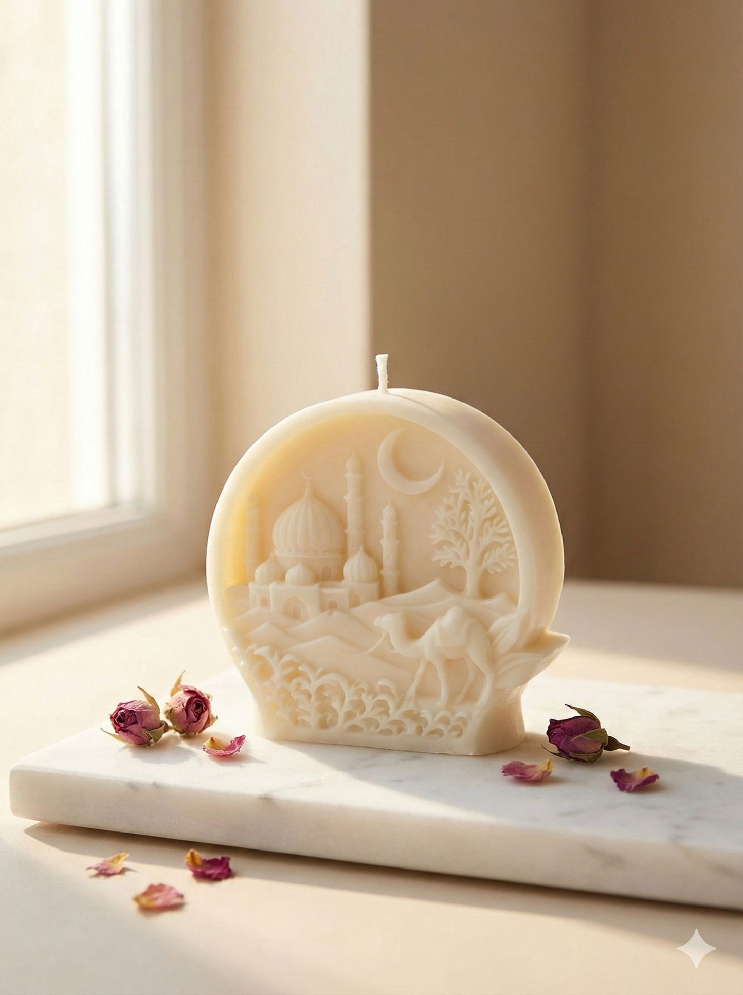 Ramadan - Handgemaakte Sfeervolle Reliëfkaars - Oosterse Nacht met Maan & Moskee