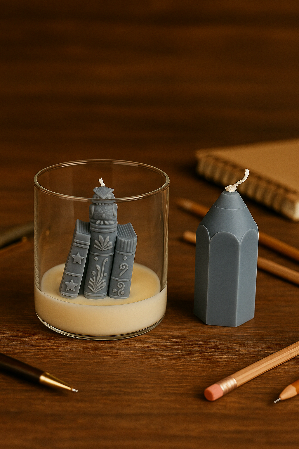 Book & Pencil Candle Set – Handgemaakt met elegantie