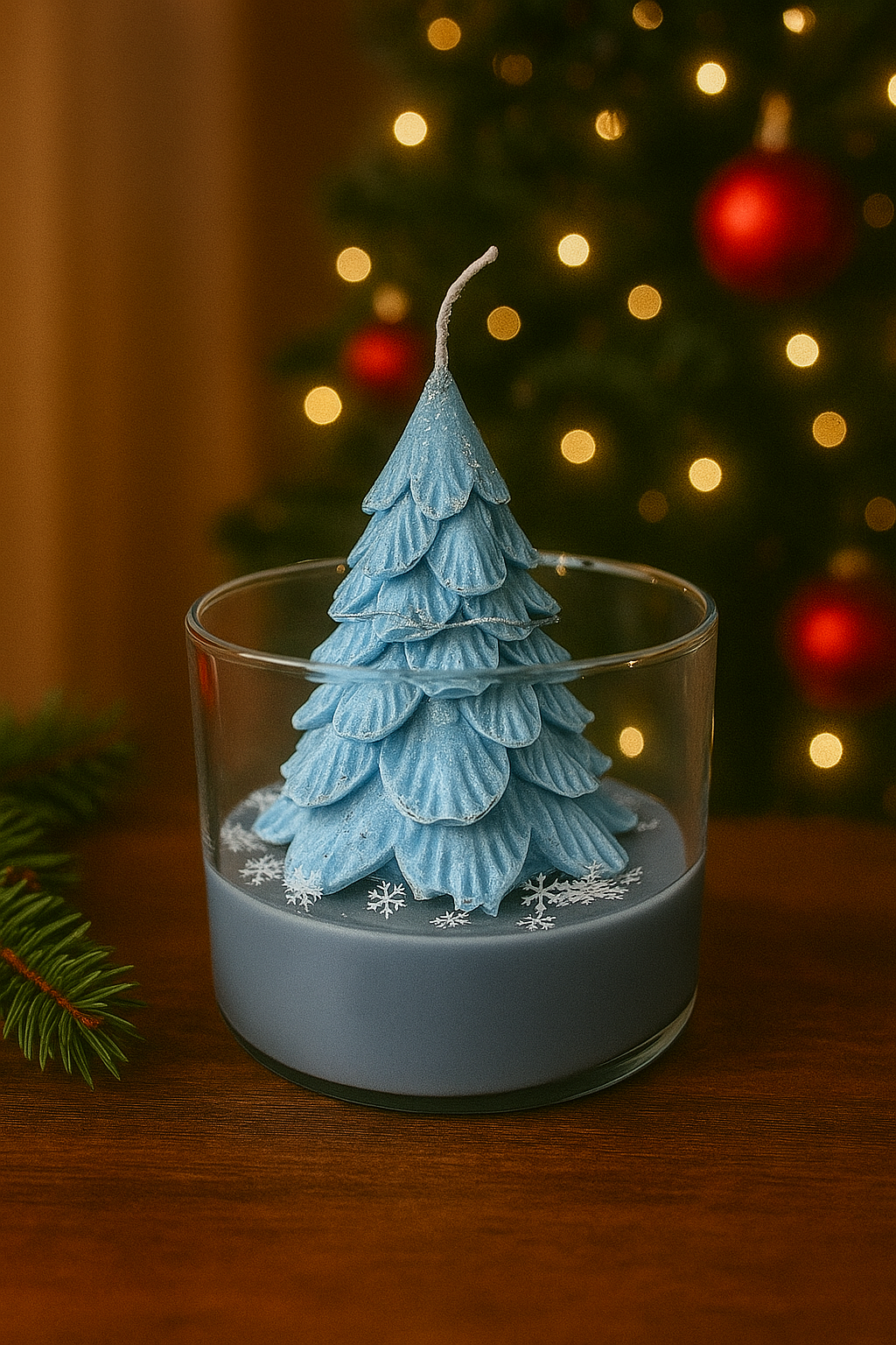 Blue Christmas Tree Candle