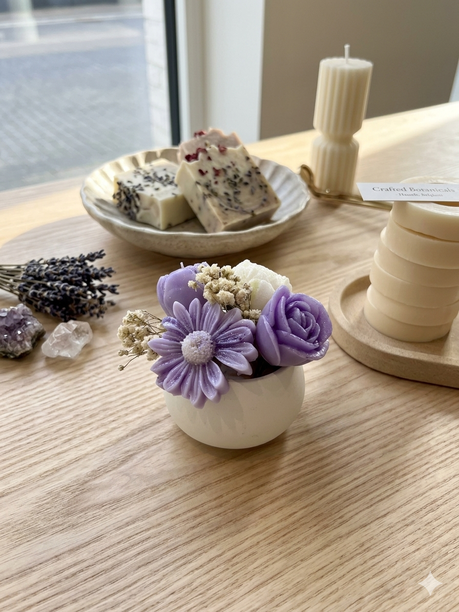 🌸 Handgemaakte bloemenkaars in potje – subtiele luxe voor elk interieur 🌸