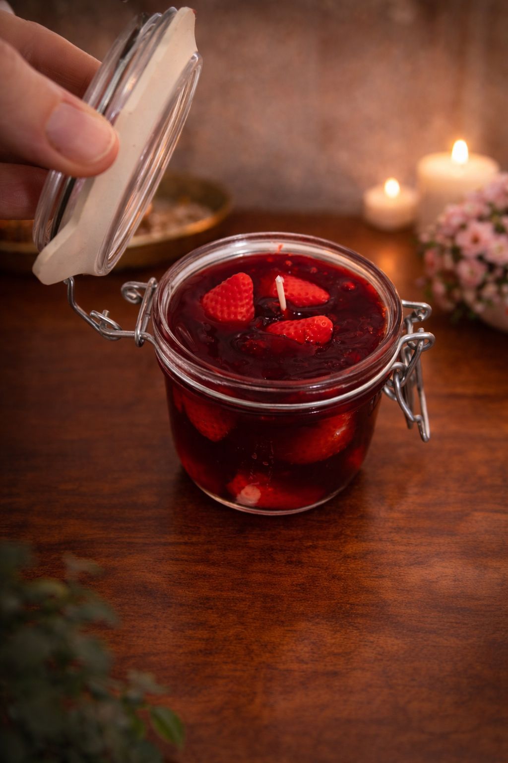 Aardbeien Jam Geurkaars in Weckpot - Handgemaakt - Cadeau tip- 1 stuk