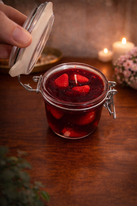 Aardbeien Jam Geurkaars in Weckpot - Handgemaakt - Cadeau tip- 1 stuk