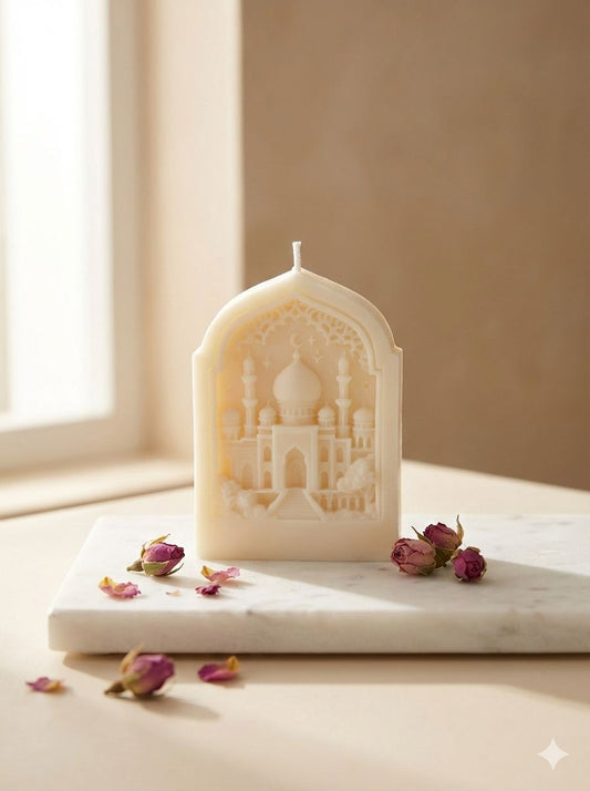 Ramadan - Handgemaakte Reliëfkaars - Moskee Poort met Maan / Sfeervolle Decoratie
